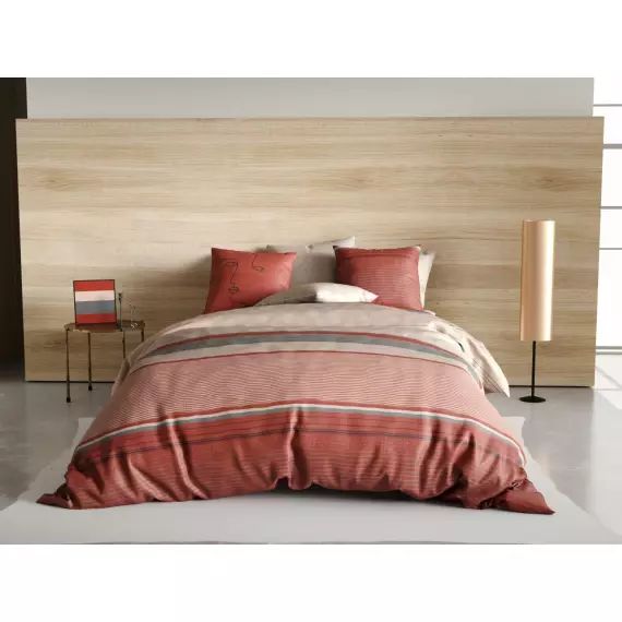 Parure housse de couette coton rouge 140×200 cm