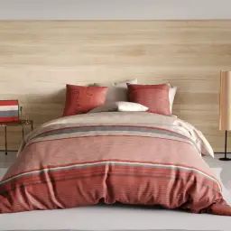 Parure housse de couette coton rouge 140×200 cm