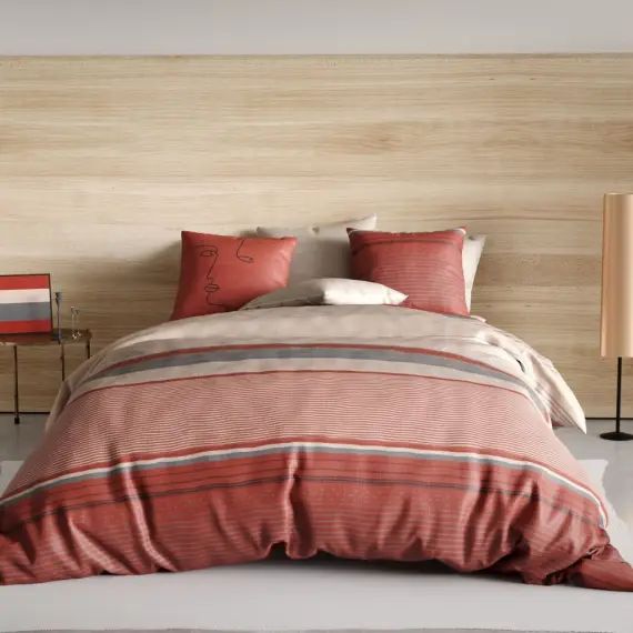 Parure housse de couette coton rouge 140×200 cm