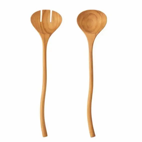 Couverts à salade en bois beige