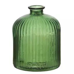 Vase en verre recyclé strié vert 15x15x17cm