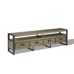 Meuble tv industriel bois et métal 2 tiroirs