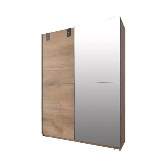 Armoire 2 portes coulissantes 1 porte miroir + 1 porte chêne – L135 cm