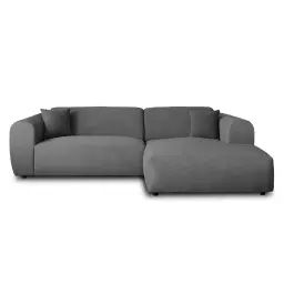 Canapé d’angle droit 4 places en velours côtelé gris foncé