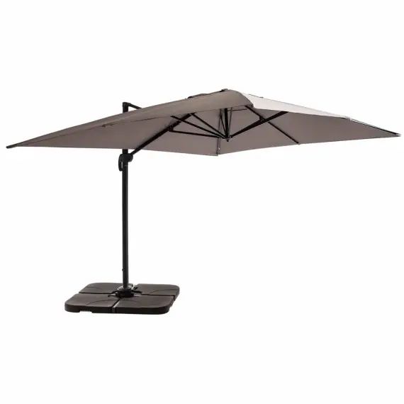 Parasol déporté et 4 dalles à remplir aluminium taupe