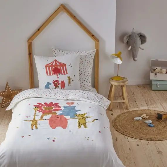 Parure de lit enfant coton  imprimé blanc 140x200cm