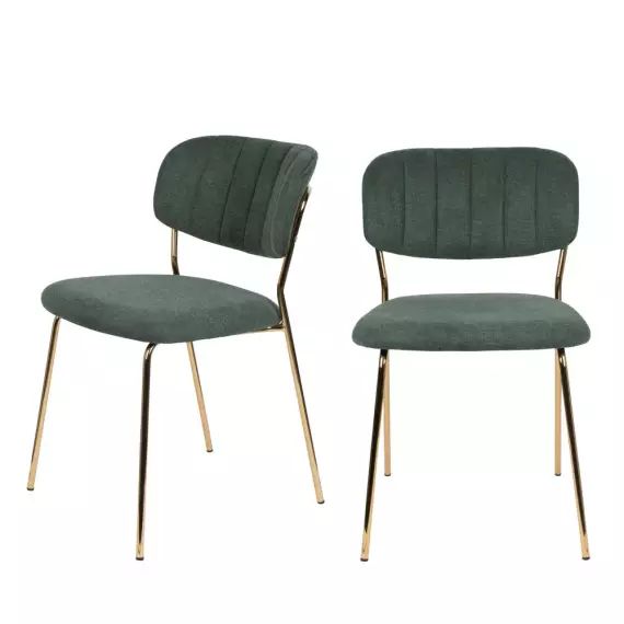 Jolien – Lot de 2 chaises pieds dorés – Couleur – Vert