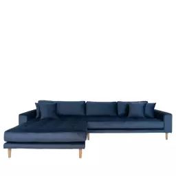 Canapé d’angle gauche 4 places en velours bleu foncé