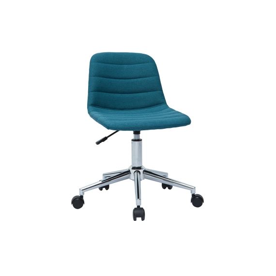 Chaise de bureau design tissu bleu canard et acier chromé SAURY