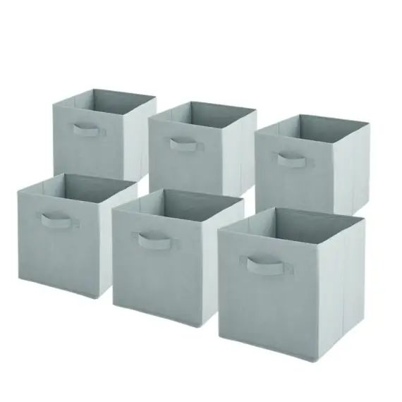 Lot de 6 paniers  pliables en tissu sauge 27x27x27cm