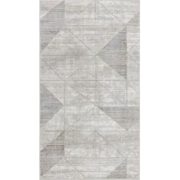 Tapis Géométrique – Blanc et Gris Clair – 80x150cm