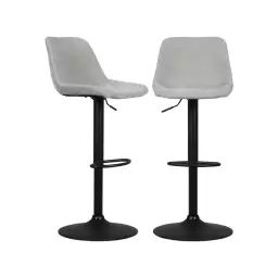 2 tabourets de bar assise chenille gris clair