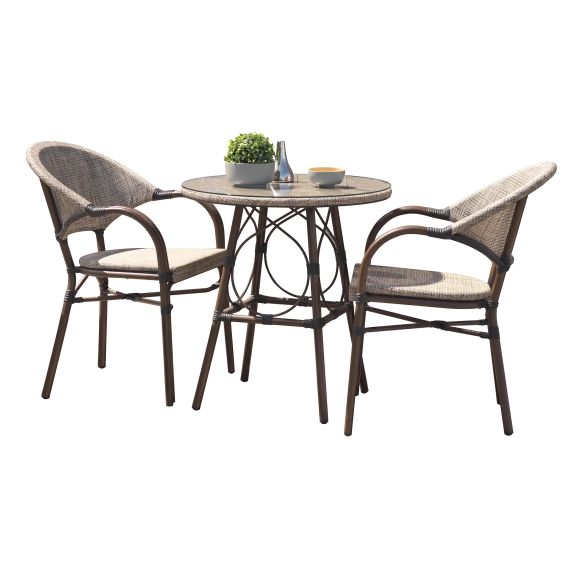 Ensemble repas de jardin 2 places en aluminium marron