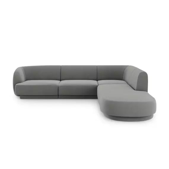 Canapé d’angle droit 6 places en tissu velours gris clair