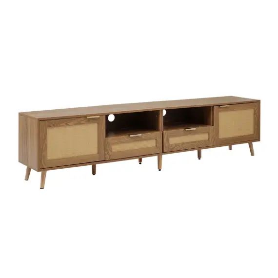 Grand meuble TV buffet étagères blanc avec 2 portes coulissantes