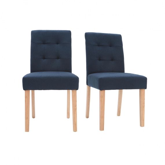 Chaises design capitonnées tissu bleu foncé pieds bois (lot de 2) ESTER