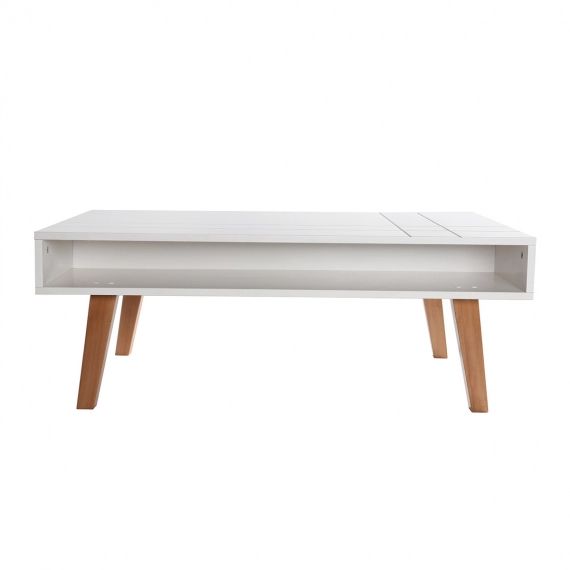 Table basse design laqué blanc mat et bois ADORNA