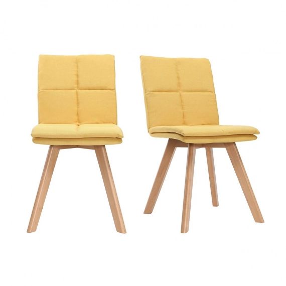 Chaise scandinave tissu jaune pieds bois clair lot de 2 THEA