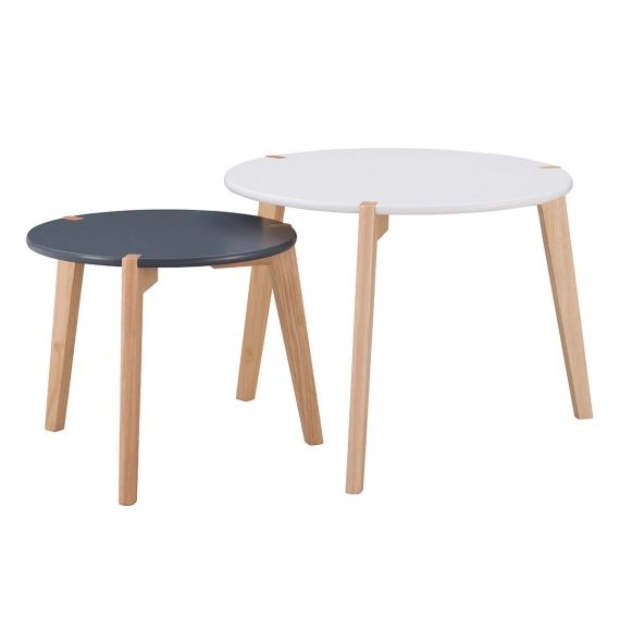 Tables gigognes design gris et blanc avec pieds bois clair (lot de 2) KOBE