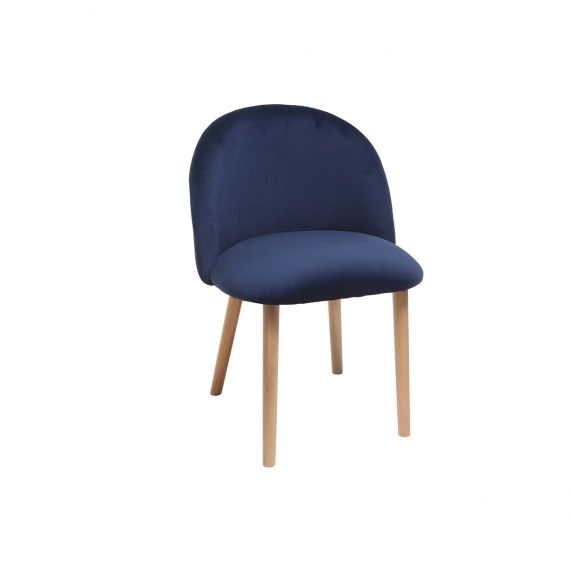 Chaise design velours bleu nuit et bois CELESTE