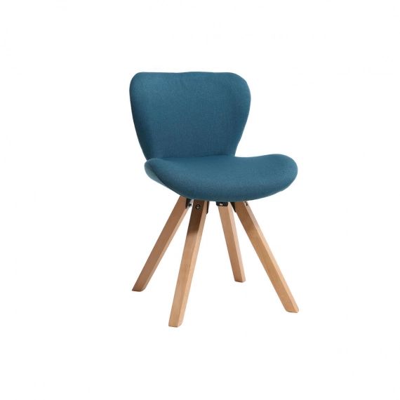Chaise scandinave tissu bleu canard et pieds bois clair ANYA