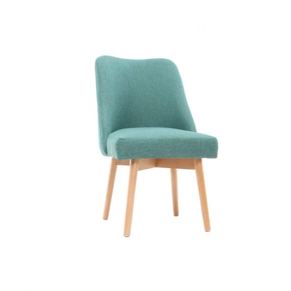 Chaise scandinave tissu bleu turquoise pieds bois clair LIV
