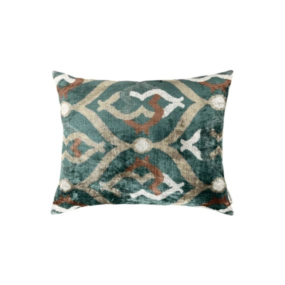 Housse de coussin velours et soie ikat  40×50 vert