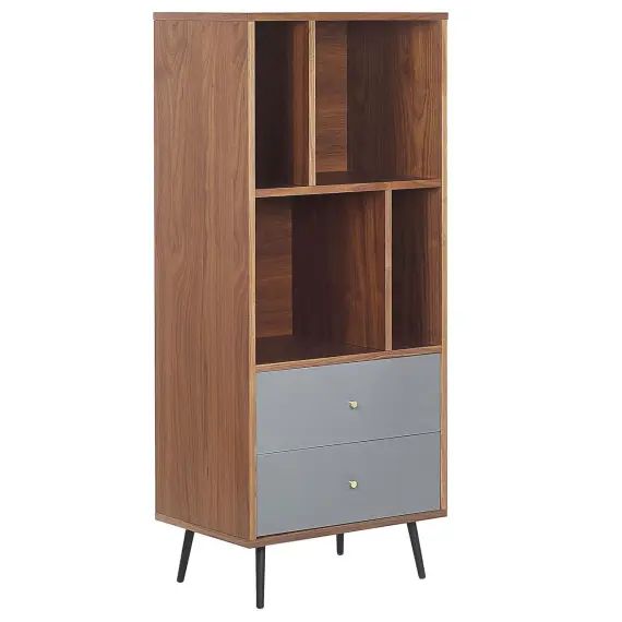 Bibliothèque grise et bois foncé