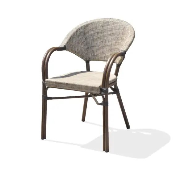 Fauteuil de jardin en aluminium marron et toile plastifiée lin