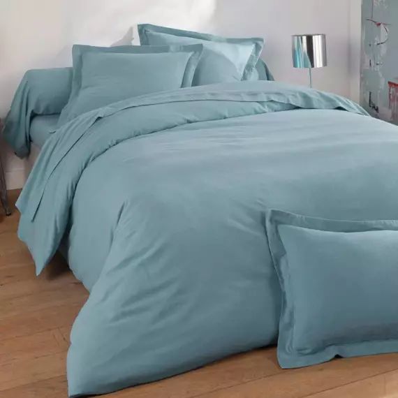 Housse de couette 200×200 bleu glacier en coton