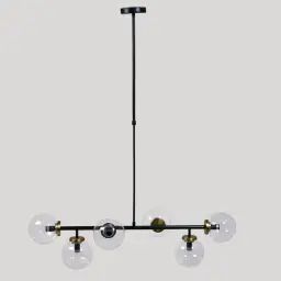 Suspension en métal noir et globes en verre fumé
