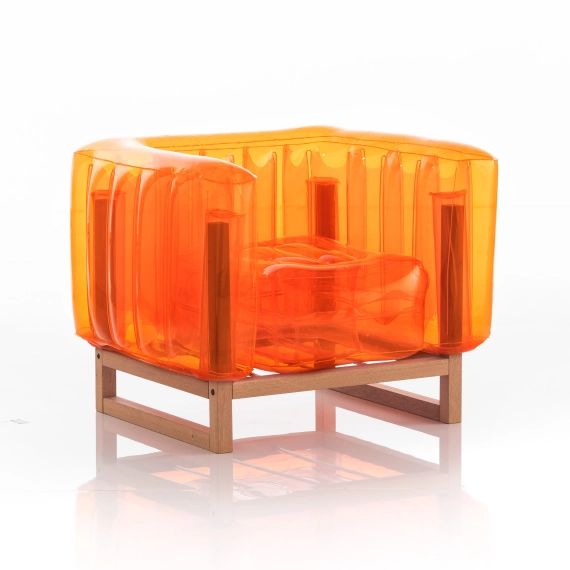 Fauteuil tpu orange cristal cadre en bois