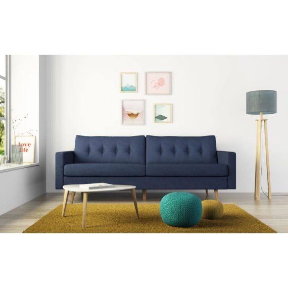 Canapé droit GRETA 3 places style scandinave en tissu – Bleu foncé – 215 x 88 x 75 cm – Usinestreet