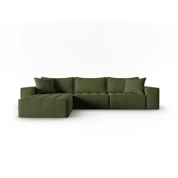 Canapé d’angle gauche modulable 5 places en tissu structurel vert