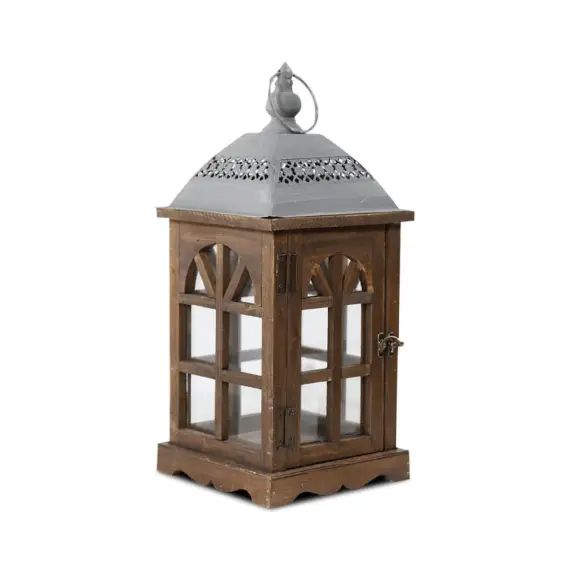 Lanterne Bois Marron 20x20x46cm