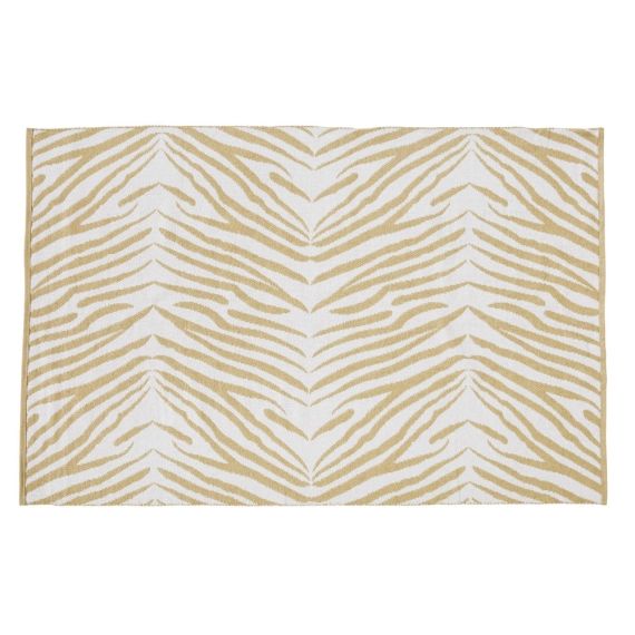 Tapis d’extérieur réversible motifs à rayures beiges et blancs 140×200