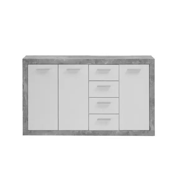 Buffet avec 3 Portes et 4 Tiroirs L152 cm – Gris béton
