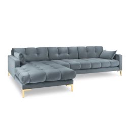 Canapé d’angle 5 places en velours bleu clair