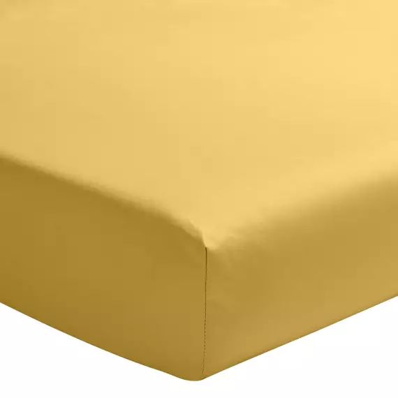 Drap housse en satin de coton ocre 90×190