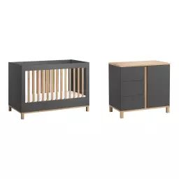 Chambre bébé : Duo – Lit bébé 60×120 commode gris