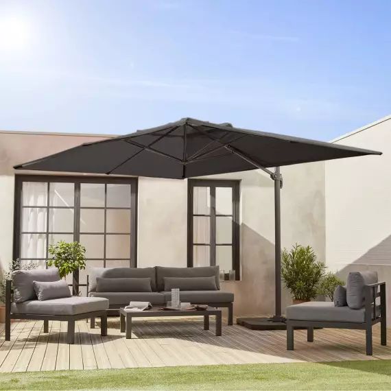 Parasol déporté gris 3x4m + dalles