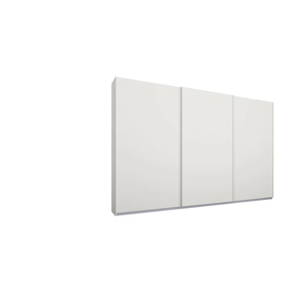 Malix, armoire à 3 portes coulissantes, 270 cm, cadre blanc et portes blanc mat, intérieur standard