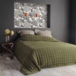 Dessus de lit polyester vert kaki 250x260cm