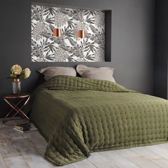 Dessus de lit polyester vert kaki 250x260cm