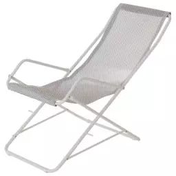 Chaise longue pliable en Métal, Toile – Couleur Beige – 22 x 58 x 95 cm