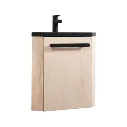 Meuble lave-mains d&rsquo;angle effet bois clair