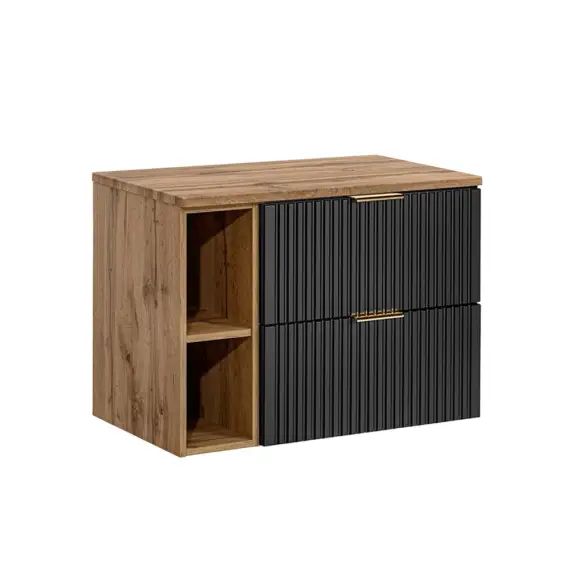 Meuble sous-vasque 80cm 2 niches noir et naturel