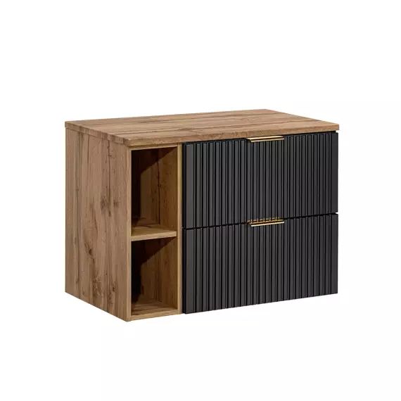 Meuble sous-vasque 80cm 2 niches noir et naturel