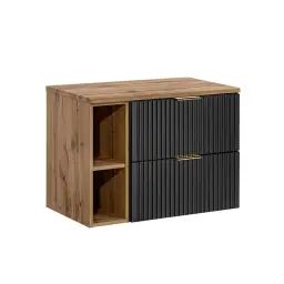Meuble sous-vasque 80cm 2 niches noir et naturel