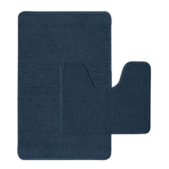 Lot de 2 tapis de bain polyester  50x80cm +  contour bleu